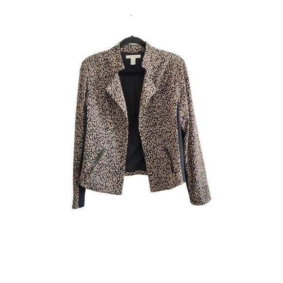 Chico's Jackets & Blazers - Chico's Size 2 US Large Leopard Print Black Open Front Blazer Jacket Stretch